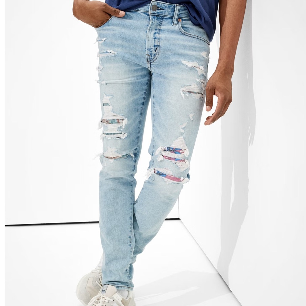 American Eagle’ Men’s Next Level Airflex Distressed Skinny Jeans.